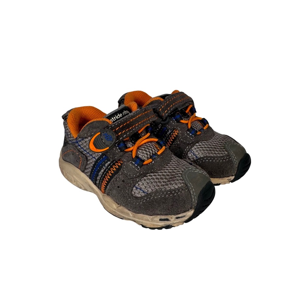 Stride Rite M2P Little Kid Sz5.5W Knox Grey Orange Leather Mesh Gym Shoe BB50594